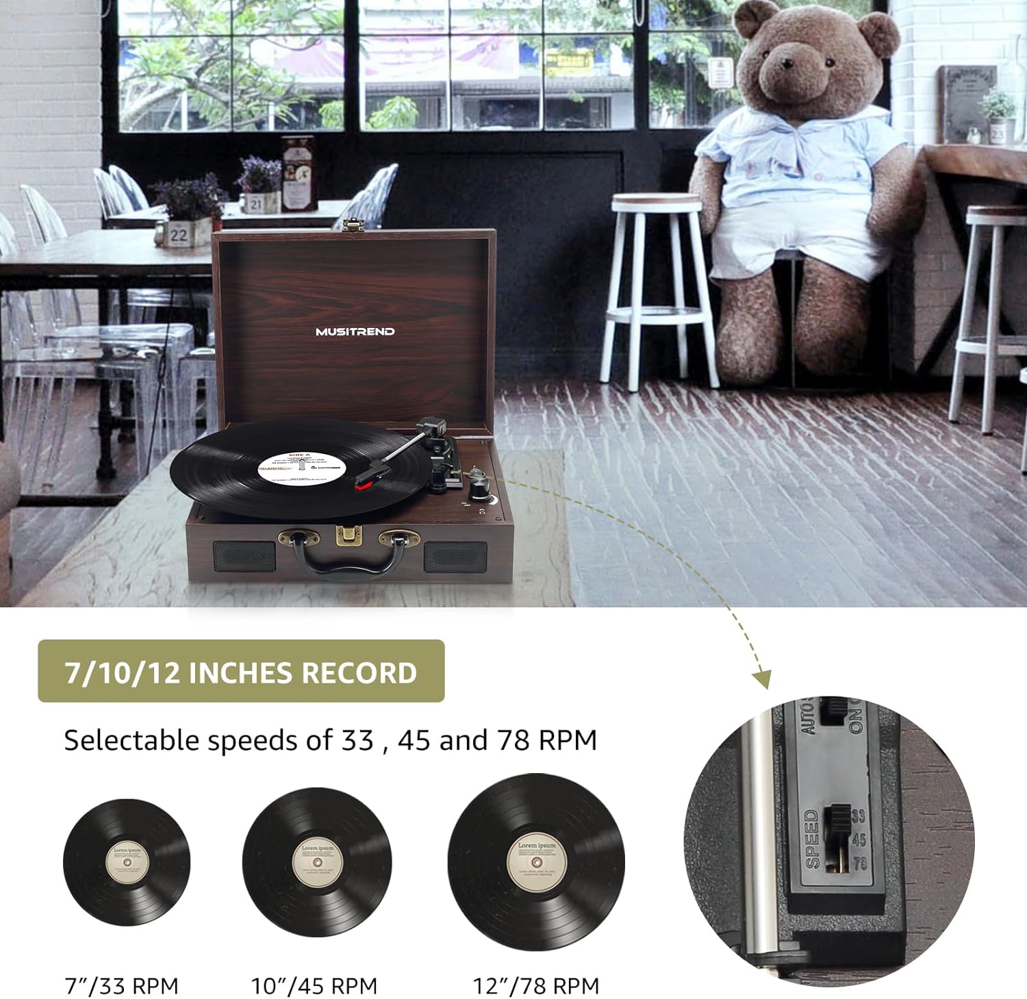 Chandni Vinyl Vintage Suitcase-Style Turntable Record Player