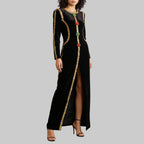 Elegant Velvet Long Sleeve Split Evening Maxi Dress
