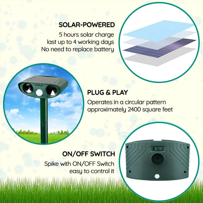 Chandni Solar-Powered Ultrasonic Animal Repeller – Motion-Activated Pest Control for Garden, Lawn & Yard