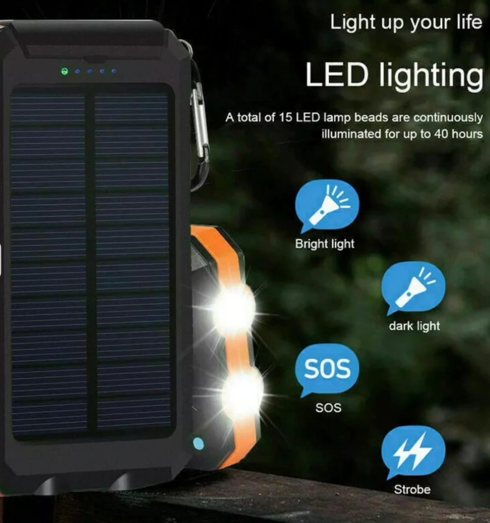 Chandni Solar Power Bank – 500000mAh Portable Waterproof Outdoor Charger with Dual USB & LED Light