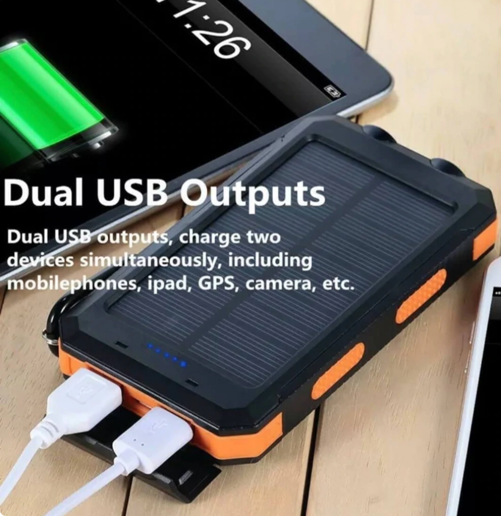 Chandni Solar Power Bank – 500000mAh Portable Waterproof Outdoor Charger with Dual USB & LED Light