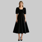 Square Neck Puff Sleeve Panel Knit Dress
