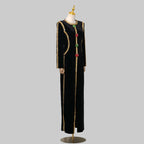 Velvet Long Sleeve Maxi Evening Gown with Rhinestone Trim