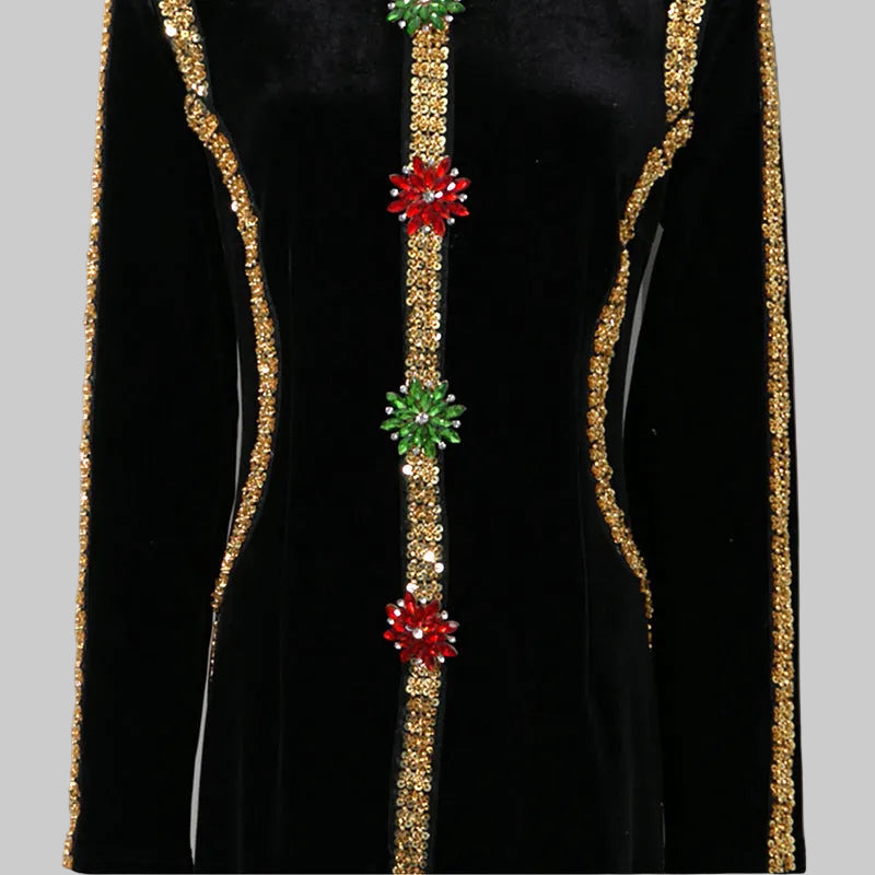 Velvet Maxi Evening Dress with Long Sleeves and Side Split
