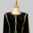 Women's Rhinestone Trim Velvet Formal Maxi Gown