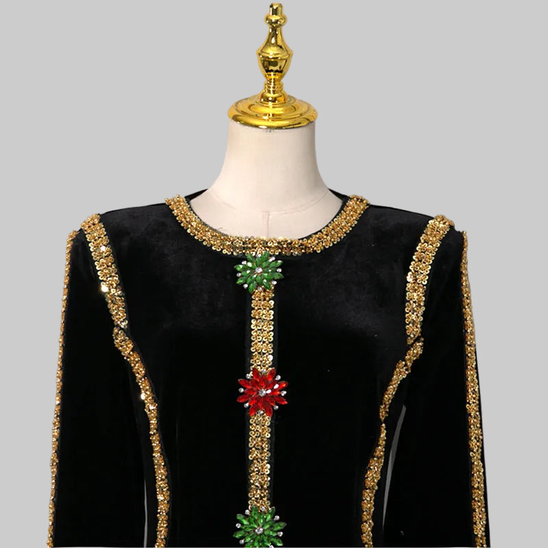 Women's Rhinestone Trim Velvet Formal Maxi Gown