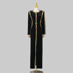 Women's Split Maxi Velvet Dress with Rhinestone Detail