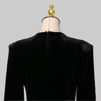 Women's Velvet Rhinestone Trim Long Sleeve Split Maxi Evening Gown