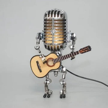 Chandni Vintage Robot Lamp with Guitar – Metal Microphone Musician Desk Light