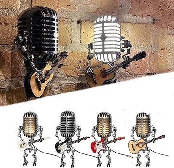 Chandni Vintage Robot Lamp with Guitar – Metal Microphone Musician Desk Light