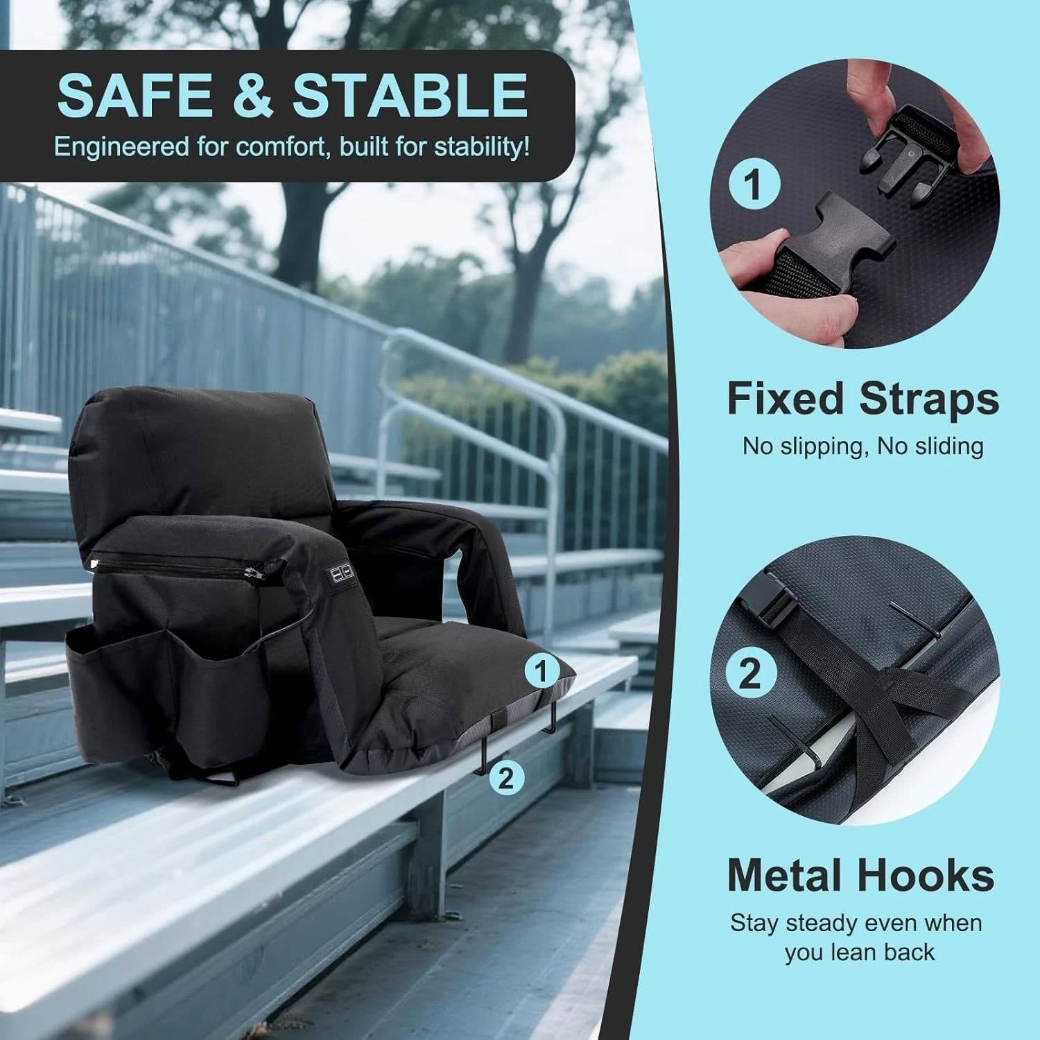 Chandni Stadium Seat with Heat & Back Support – Portable Padded Bleacher Cushion Chair