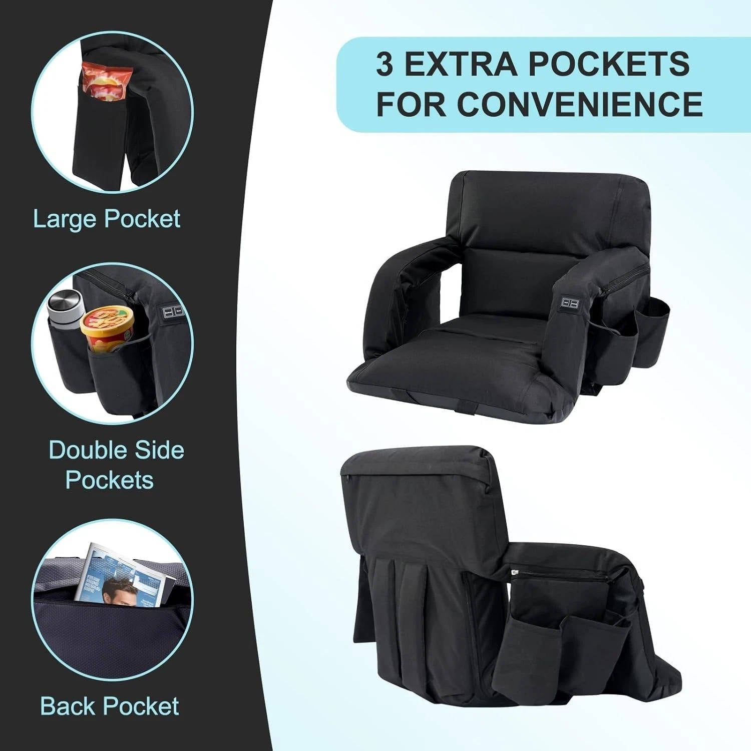 Chandni Stadium Seat with Heat & Back Support – Portable Padded Bleacher Cushion Chair