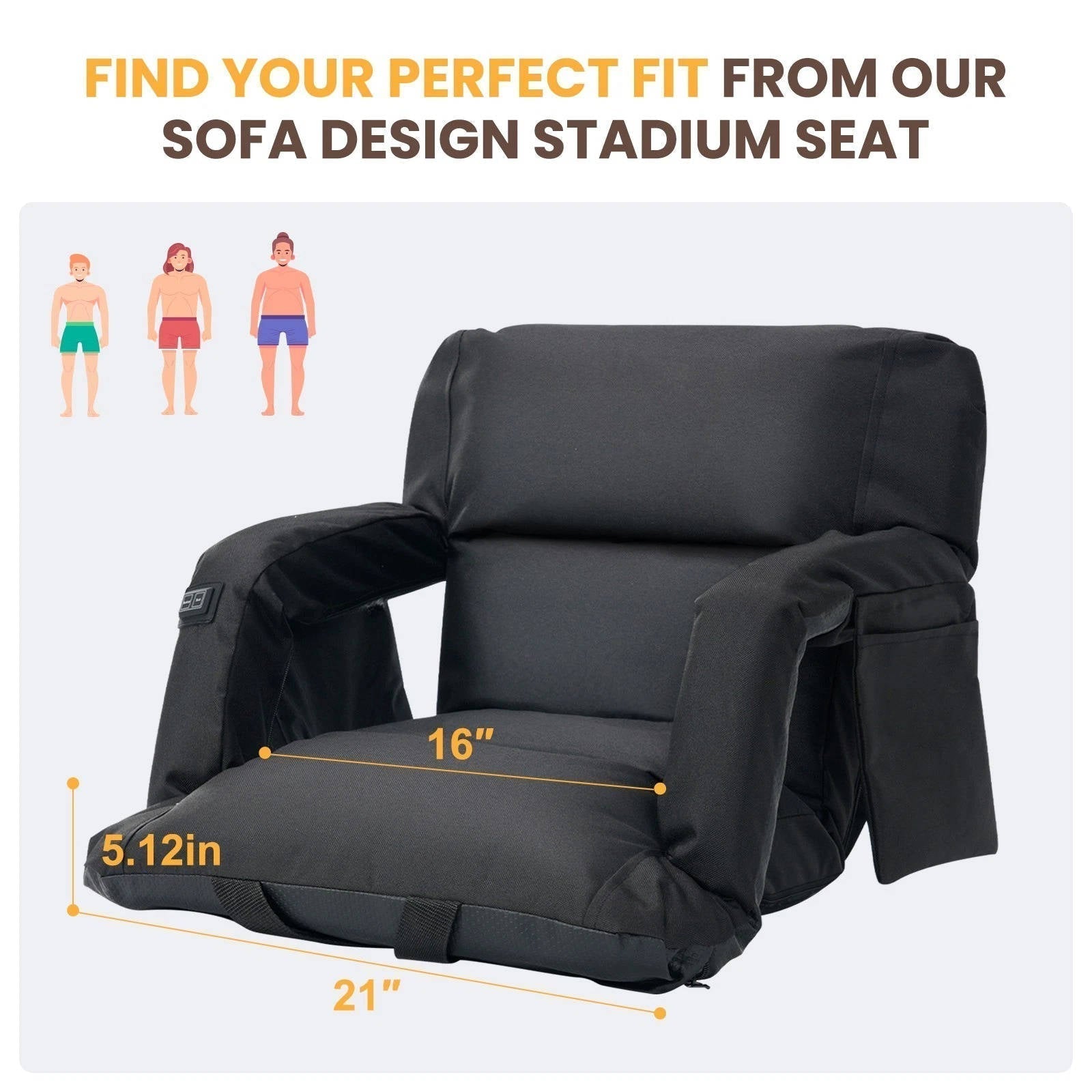 Chandni Stadium Seat with Heat & Back Support – Portable Padded Bleacher Cushion Chair