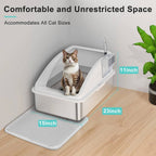 Chandni Stainless Steel Cat Litter Box, L Enclosed With Lid, Metal Scoop, Mat Included